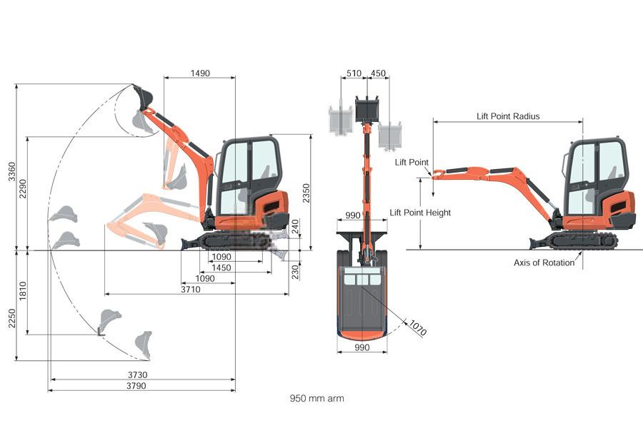 Kubota Mini Excavator Size Chart