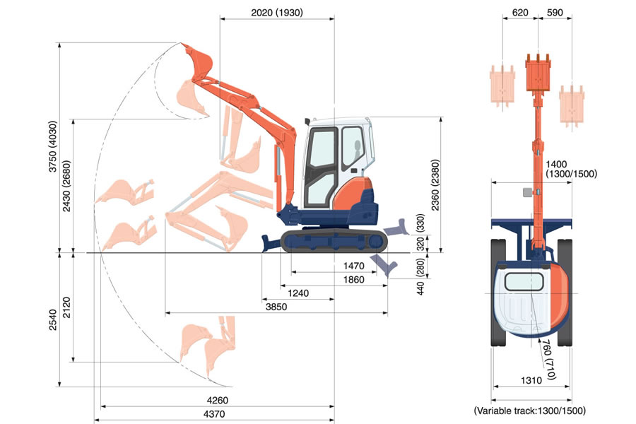 Kubota U20-3 2.0 Ton Mini Excavator Detail View