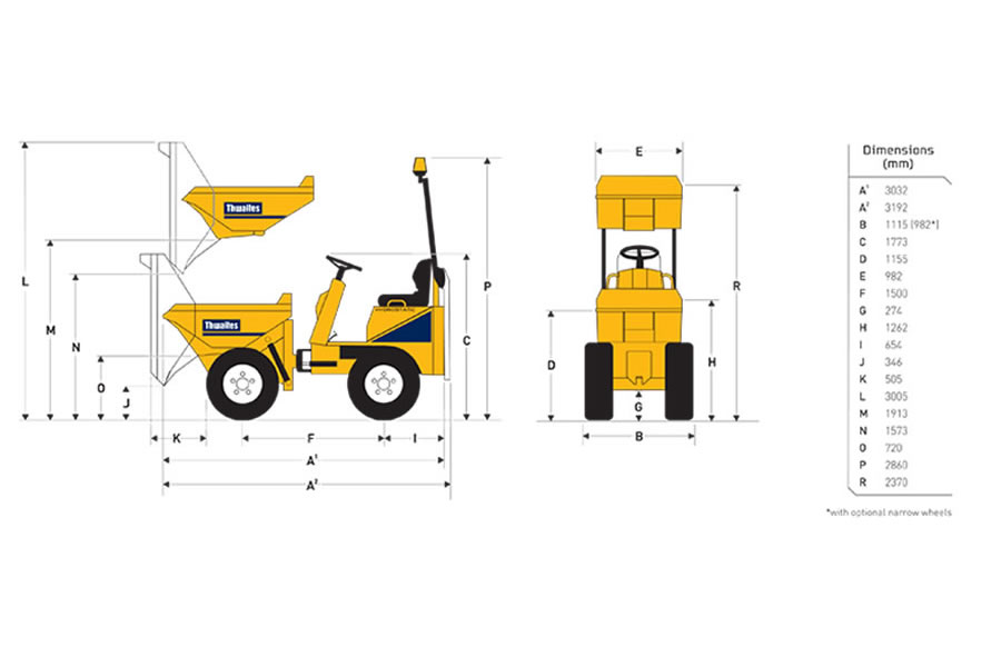 Thwaites 1 Tonne Straight Tip Dumper Detail View